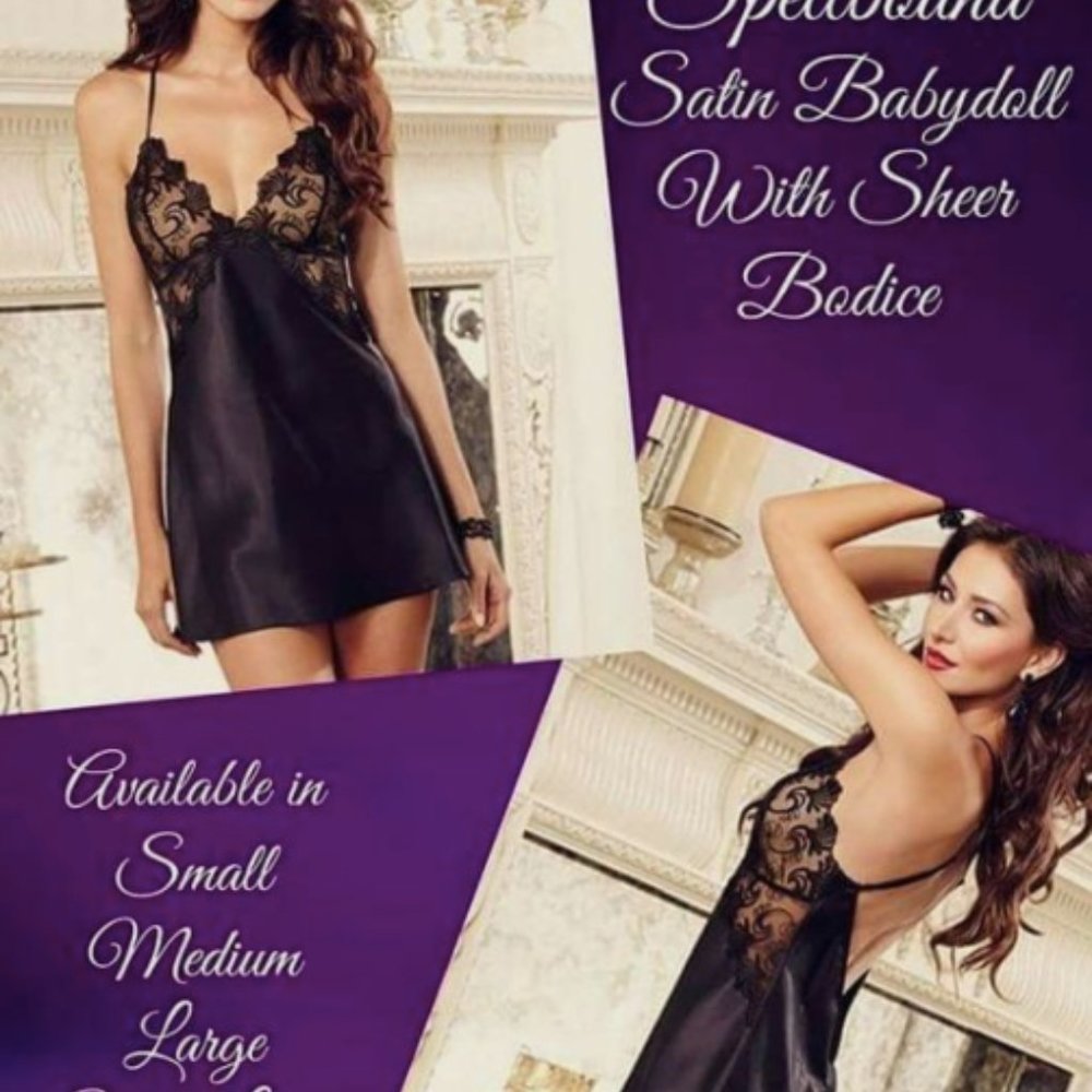 Black Lace and Satin Babydoll Lingerie